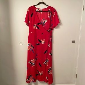A New Day red floral wrap dress XL with pockets
